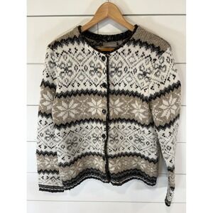 Croft & Barrow Women's Vintage Button Up Sweater Brown White Pattern Striped Med